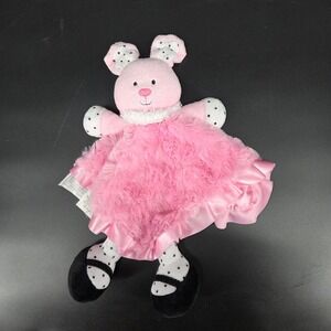 Baby Starters Pink Bunny Lovey Security Blanket Polka Dot Satin Ruffle A24352H